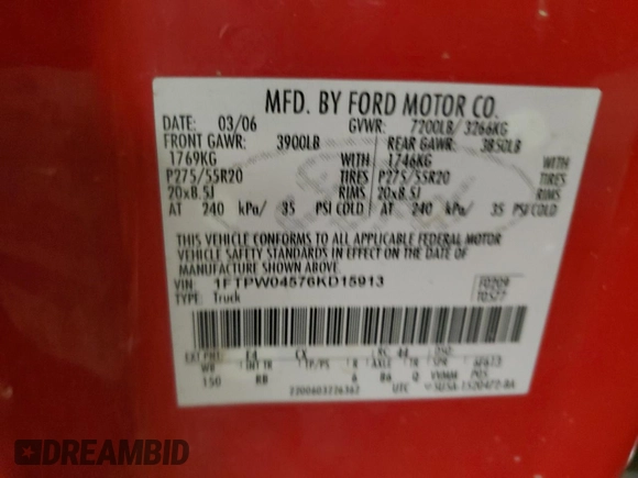 2006 Ford F-150 XLT with VIN 1FTPW04576KD15913, listed as a Copart auction lot 77202854 with 238,456 mi miles and Salvage Title. Bid and sale history available at carsss.com. Image 13.