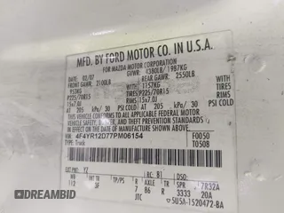 2007 Mazda B-Series 2WD Truck with VIN 4F4YR12D77PM06154, listed as a IAAI auction lot 42112015 with 158,120 mi miles. Bid and sale history available at carsss.com. Image 9.