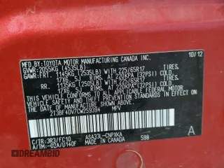 2012 Toyota RAV4 with VIN 2T3BF4DV7CW259394, listed as a Copart auction lot 54091905 with 117,758 mi miles and Salvage Title. Bid and sale history available at carsss.com. Image 13.