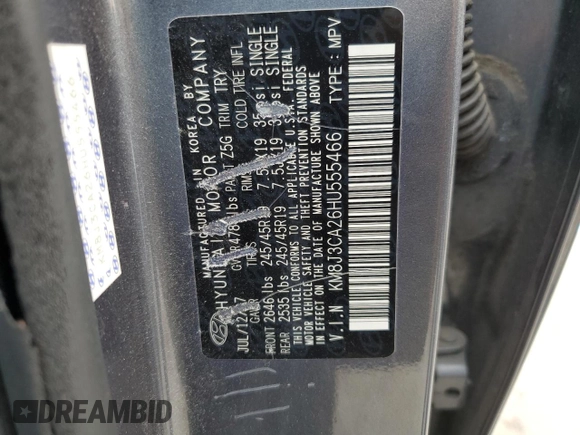 2017 Hyundai Tucson Value with VIN KM8J3CA26HU555466, listed as a Copart auction lot 66722424 with 114,412 mi miles and Salvage Title. Bid and sale history available at carsss.com. Image 15.