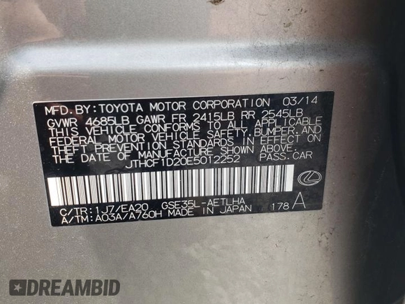 2014 Lexus IS 250 с VIN JTHCF1D20E5012252, выставлен на аукционе Copart как лот 54610405 с пробегом 99 529 миль миль и Списание • Salvage title. История ставок и продаж доступна на DreamBid. Изображение 12.