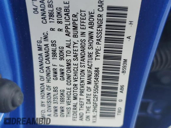 2016 Honda Civic Sedan LX with VIN 2HGFC2F55GH549684, listed as a Copart auction lot 49257545 with 117,056 mi miles and Non Repairable. Bid and sale history available at carsss.com. Image 12.