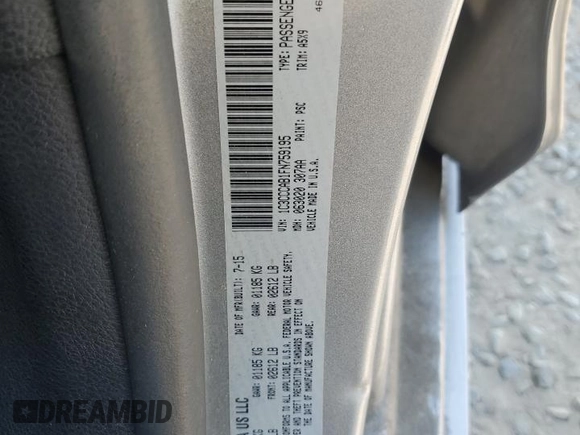 2015 Chrysler 200 Limited with VIN 1C3CCCAB1FN759195, listed as a Copart auction lot 61853475 with 172,433 mi miles and Salvage title. Bid and sale history available at DreamBid. Image 12.