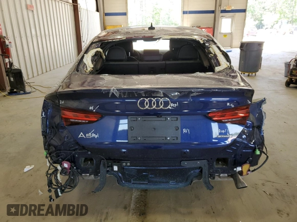 2023 Audi A5 Sportback S line Premium Plus with VIN WAUFACF58PA029856, listed as a Copart auction lot 54947985 with 4,921 mi miles and Salvage Title. Bid and sale history available at carsss.com. Image 6.