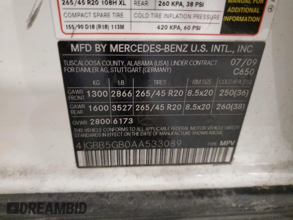 2010 Mercedes-Benz M 350 z VIN 4JGBB5GB0AA533089, wystawiony jako Copart lot #59194025 z przebiegiem 155 962 mil mil oraz Szkoda całkowita • Salvage title. Historia ofert i sprzedaży dostępna na DreamBid. Obrazek 13.