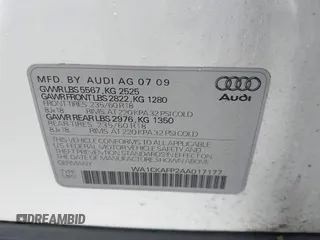 2010 Audi Q5 Premium z VIN WA1CKAFP2AA017177, wystawiony jako IAAI lot #42151922 z przebiegiem 138 054 mil mil oraz . Historia ofert i sprzedaży dostępna na DreamBid. Obrazek 9.