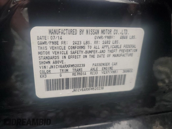 2015 Infiniti Q40 with VIN JN1CV6ARXFM520239, listed as a Copart auction lot 73109394 with 0 mi miles and Salvage Title. Bid and sale history available at carsss.com. Image 13.