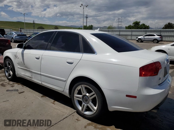 2007 Audi A4 2.0T with VIN WAUDF78E87A203390, listed as a Copart auction lot 56594595 with 122,328 mi miles and Salvage title. Bid and sale history available at DreamBid. Image 2.