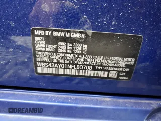 2022 BMW M3 Competition xDrive with VIN WBS43AY01NFL80708, listed as a Copart auction lot 46034615 with Not provided miles and Salvage title. Bid and sale history available at DreamBid. Image 12.