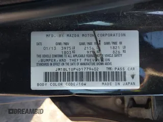 2013 Mazda 3 i Sport z VIN JM1BL1UP4D1779402, wystawiony jako IAAI lot #40728106 z przebiegiem 166 981 mil mil oraz . Historia ofert i sprzedaży dostępna na DreamBid. Obrazek 9.