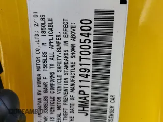 2001 Honda S2000 z VIN JHMAP11491T005400, wystawiony jako Copart lot #44014225 z przebiegiem 146 890 mil mil oraz Czysty tytuł • Clean title. Historia ofert i sprzedaży dostępna na DreamBid. Obrazek 12.