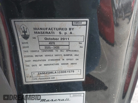 2012 Maserati GranTurismo MC Stradale с VIN ZAM45MLA1C0061579, выставлен на аукционе IAAI как лот 41938411 с пробегом 76 626 миль миль и . История ставок и продаж доступна на DreamBid. Изображение 9.