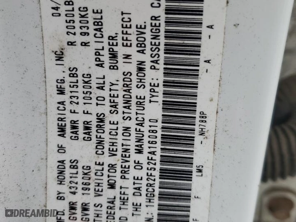 2015 Honda Accord Sedan Sport with VIN 1HGCR2F52FA160810, listed as a Copart auction lot 53022205 with 61,970 mi miles and Salvage Title. Bid and sale history available at carsss.com. Image 12.