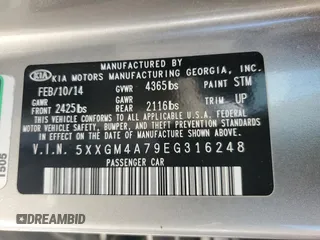 2014 Kia Optima LX с VIN 5XXGM4A79EG316248, выставлен на аукционе Copart как лот 56015475 с пробегом 167 779 миль миль и Чистый • Clean title. История ставок и продаж доступна на DreamBid. Изображение 13.