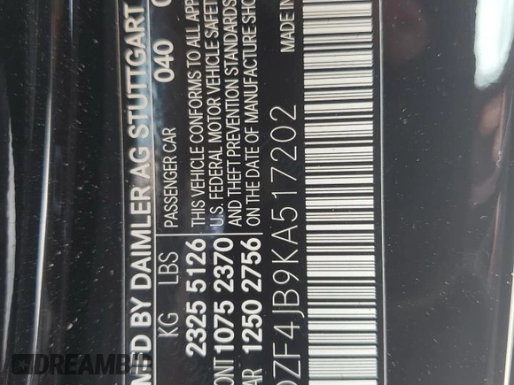 2019 Mercedes-Benz E 300 with VIN WDDZF4JB9KA517202, listed as a Copart auction lot 54513665 with 88,919 mi miles and Salvage title. Bid and sale history available at DreamBid. Image 12.