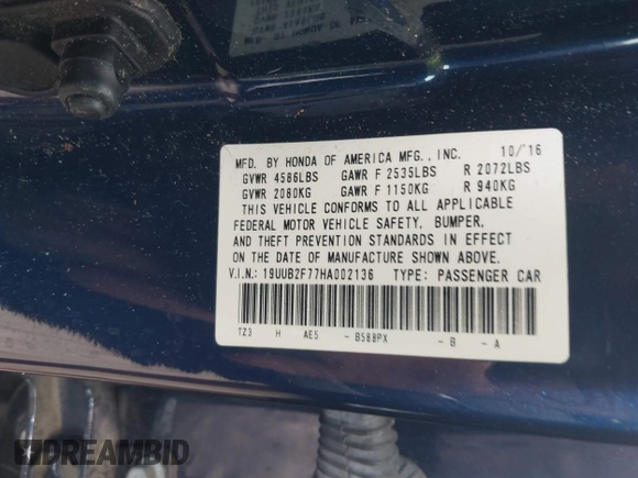 2017 Acura TLX V6 w/Advance Pkg with VIN 19UUB2F77HA002136, listed as a IAAI auction lot 42378285 with 84,605 mi miles and . Bid and sale history available at DreamBid. Image 9.