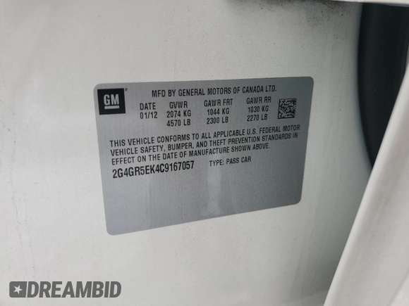 2012 Buick Regal z VIN 2G4GR5EK4C9167057, wystawiony jako Copart lot #50004265 z przebiegiem 177 966 mil mil oraz Szkoda całkowita • Salvage title. Historia ofert i sprzedaży dostępna na DreamBid. Obrazek 12.
