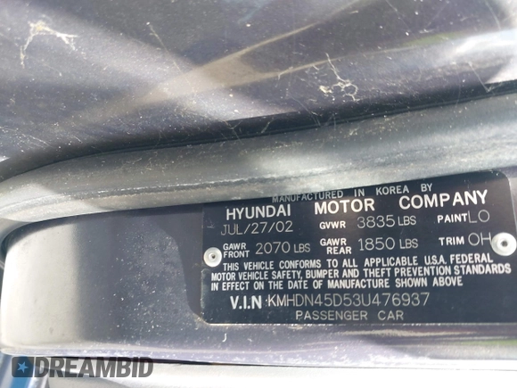 2003 Hyundai Elantra GLS z VIN KMHDN45D53U476937, wystawiony jako IAAI lot #42286976 z przebiegiem Nie podano mil oraz . Historia ofert i sprzedaży dostępna na DreamBid. Obrazek 9.