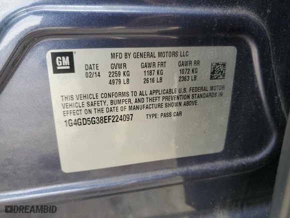 2014 Buick LaCrosse Premium I with VIN 1G4GD5G38EF224097, listed as a Copart auction lot 48029265 with 125,183 mi miles and Clean Title. Bid and sale history available at carsss.com. Image 12.