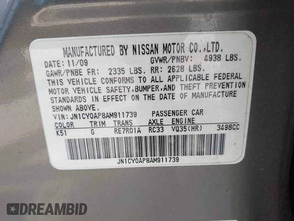 2010 Infiniti M with VIN JN1CY0AP8AM911739, listed as a IAAI auction lot 41836817 with 185,068 mi miles and . Bid and sale history available at carsss.com. Image 9.