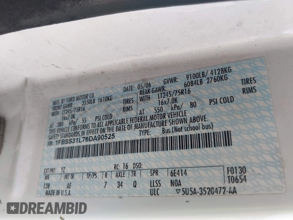 2006 Ford Econoline Passenger XL z VIN 1FBSS31L76DA90525, wystawiony jako IAAI lot #42449803 z przebiegiem Nie podano mil oraz . Historia ofert i sprzedaży dostępna na DreamBid. Obrazek 9.