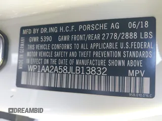 2018 Porsche Macan with VIN WP1AA2A58JLB13832, listed as a IAAI auction lot 41727902 with 46,656 mi miles and . Bid and sale history available at DreamBid. Image 9.