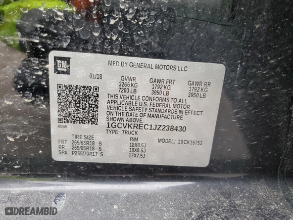 2018 Chevrolet Silverado 1500 LT with VIN 1GCVKREC1JZ238430, listed as a Copart auction lot 45906105 with 112,562 mi miles and Salvage Title. Bid and sale history available at carsss.com. Image 12.
