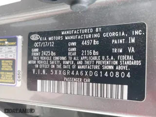 2013 Kia Optima SX with VIN 5XXGR4A6XDG140804, listed as a IAAI auction lot 42078793 with 237,404 mi miles. Bid and sale history available at carsss.com. Image 9.