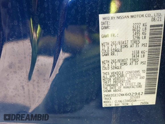 2022 Nissan Frontier SV z VIN 1N6ED1EJ2NN602942, wystawiony jako IAAI lot #42471186 z przebiegiem 41 858 mil mil oraz . Historia ofert i sprzedaży dostępna na DreamBid. Obrazek 9.