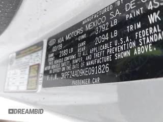 2019 Kia Forte LXS with VIN 3KPF24AD9KE091826, listed as a IAAI auction lot 41124474 with 50,211 mi miles and . Bid and sale history available at carsss.com. Image 9.