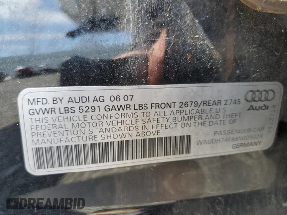 2008 Audi A6 z VIN WAUDH74F88N005024, wystawiony jako Copart lot #51614455 z przebiegiem 238 748 mil mil oraz Czysty tytuł • Clean title. Historia ofert i sprzedaży dostępna na DreamBid. Obrazek 12.