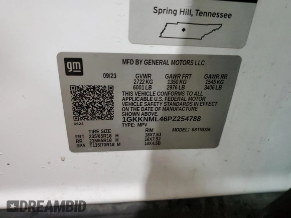 2023 GMC Acadia SLT z VIN 1GKKNML46PZ254788, wystawiony jako Copart lot #60038175 z przebiegiem 47 748 mil mil oraz Czysty tytuł • Clean title. Historia ofert i sprzedaży dostępna na DreamBid. Obrazek 14.