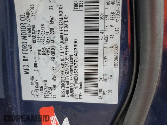 2007 Ford Explorer Sport Trac Limited с VIN 1FMEU53K77UA23990, выставлен на аукционе Copart как лот 50458185 с пробегом 145 472 миль миль и Списание • Salvage title. История ставок и продаж доступна на DreamBid. Изображение 14.