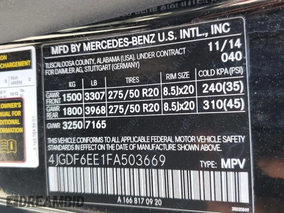 2015 Mercedes-Benz GL-Class GL 450 with VIN 4JGDF6EE1FA503669, listed as a Copart auction lot 55438285 with 238,857 mi miles and Clean Title. Bid and sale history available at carsss.com. Image 13.