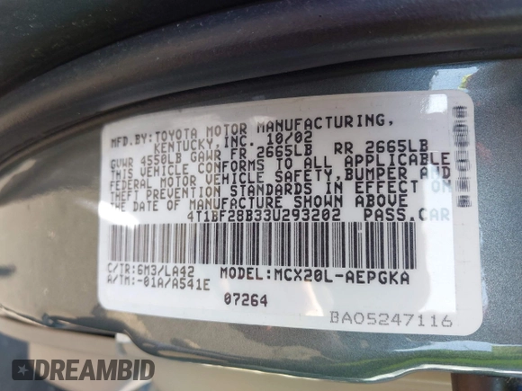 2003 Toyota Avalon XL z VIN 4T1BF28B33U293202, wystawiony jako IAAI lot #41768148 z przebiegiem 157 992 mil mil oraz . Historia ofert i sprzedaży dostępna na DreamBid. Obrazek 9.