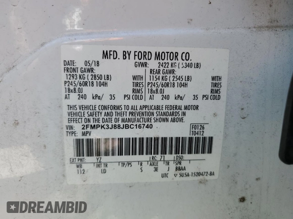 2018 Ford Edge SEL with VIN 2FMPK3J88JBC16740, listed as a Copart auction lot 49901395 with 118,259 mi miles and Salvage Title. Bid and sale history available at carsss.com. Image 13.