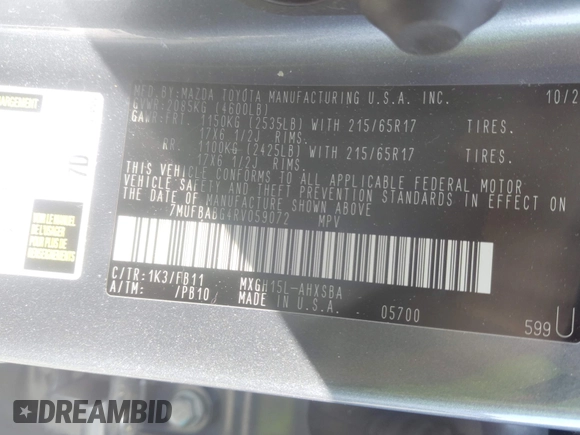 2024 Toyota Corolla Cross Hybrid S with VIN 7MUFBABG4RV059072, listed as a IAAI auction lot 42787833 with 9,006 mi miles and . Bid and sale history available at DreamBid. Image 9.