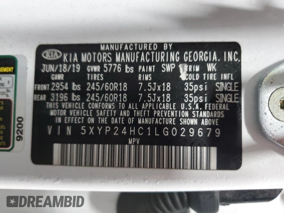 2020 Kia Telluride LX с VIN 5XYP24HC1LG029679, выставлен на аукционе Copart как лот 43363915 с пробегом 60 979 миль миль и Списание • Salvage title. История ставок и продаж доступна на DreamBid. Изображение 13.