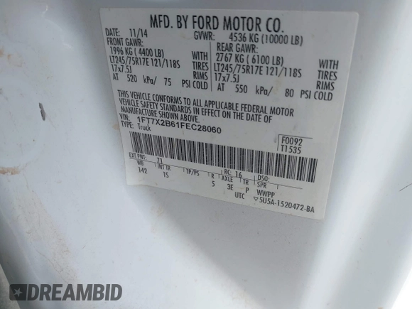 2015 Ford F-250 XLT с VIN 1FT7X2B61FEC28060, выставлен на аукционе IAAI как лот 41941395 с пробегом 235 517 миль миль и . История ставок и продаж доступна на DreamBid. Изображение 9.