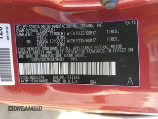 2019 Toyota Sienna XLE Auto Access Seat with VIN 5TDYZ3DC7KS979403, listed as a Copart auction lot 48620655 with 0 mi miles and Salvage Title. Bid and sale history available at carsss.com. Image 16.
