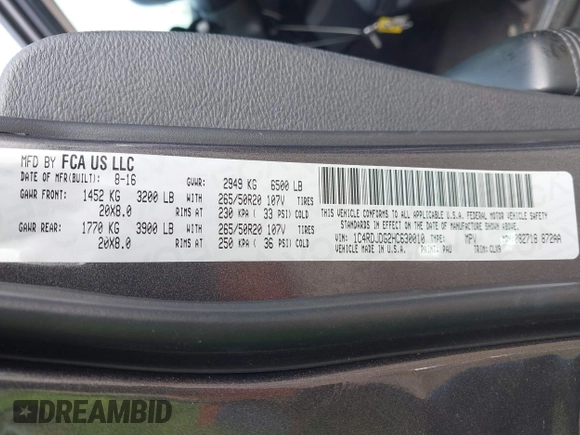 2017 Dodge Durango GT with VIN 1C4RDJDG2HC630010, listed as a IAAI auction lot 42120945 with 99,750 mi miles and . Bid and sale history available at DreamBid. Image 9.