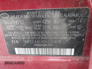 2013 Hyundai Sonata Limited with VIN 5NPEC4AC6DH535419, listed as a IAAI auction lot 42019875 with 197,344 mi miles and . Bid and sale history available at DreamBid. Image 9.