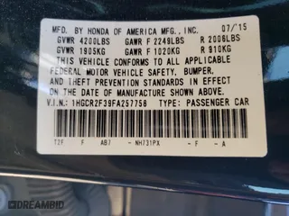 2015 Honda Accord Sedan LX with VIN 1HGCR2F39FA257758, listed as a Copart auction lot 46168645 with 118,130 mi miles and Salvage Title. Bid and sale history available at carsss.com. Image 13.