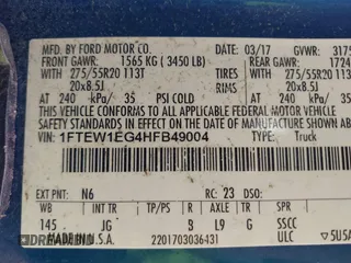 2017 Ford F-150 XL with VIN 1FTEW1EG4HFB49004, listed as a IAAI auction lot 41804250 with Not provided miles and . Bid and sale history available at DreamBid. Image 9.