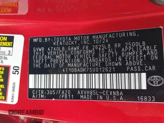 2025 Toyota Camry LE z VIN 4T1DBADK7SU012621, wystawiony jako IAAI lot #42034225 z przebiegiem 351 mil mil oraz . Historia ofert i sprzedaży dostępna na DreamBid. Obrazek 9.