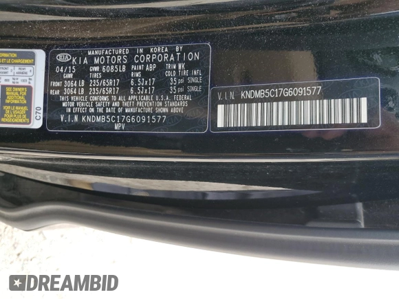 2016 Kia Sedona LX with VIN KNDMB5C17G6091577, listed as a Copart auction lot 61692944 with 113,937 mi miles and Salvage Title. Bid and sale history available at carsss.com. Image 13.