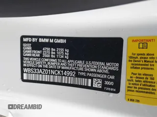 2022 BMW M4 Competition with VIN WBS33AZ01NCK14992, listed as a IAAI auction lot 41923903 with 43,966 mi miles. Bid and sale history available at carsss.com. Image 9.