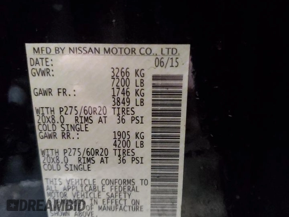 2015 Nissan Titan SV with VIN 1N6AA0EC9FN510828, listed as a Copart auction lot 43855205 with 63,512 mi miles and Salvage title. Bid and sale history available at DreamBid. Image 13.