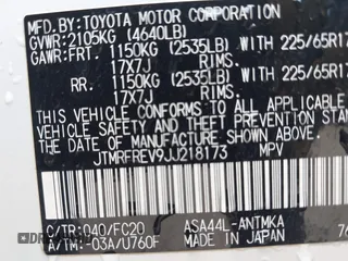 2018 Toyota RAV4 XLE with VIN JTMRFREV9JJ218173, listed as a IAAI auction lot 42037959 with 91,056 mi miles. Bid and sale history available at carsss.com. Image 9.