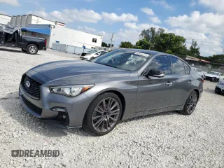 2023 Infiniti Q50 Red Sport 400 with VIN JN1FV7DP8PM570359, listed as a Copart auction lot 42814215 with 8,564 mi miles and Clean Title. Bid and sale history available at DreamBid. Image 1.